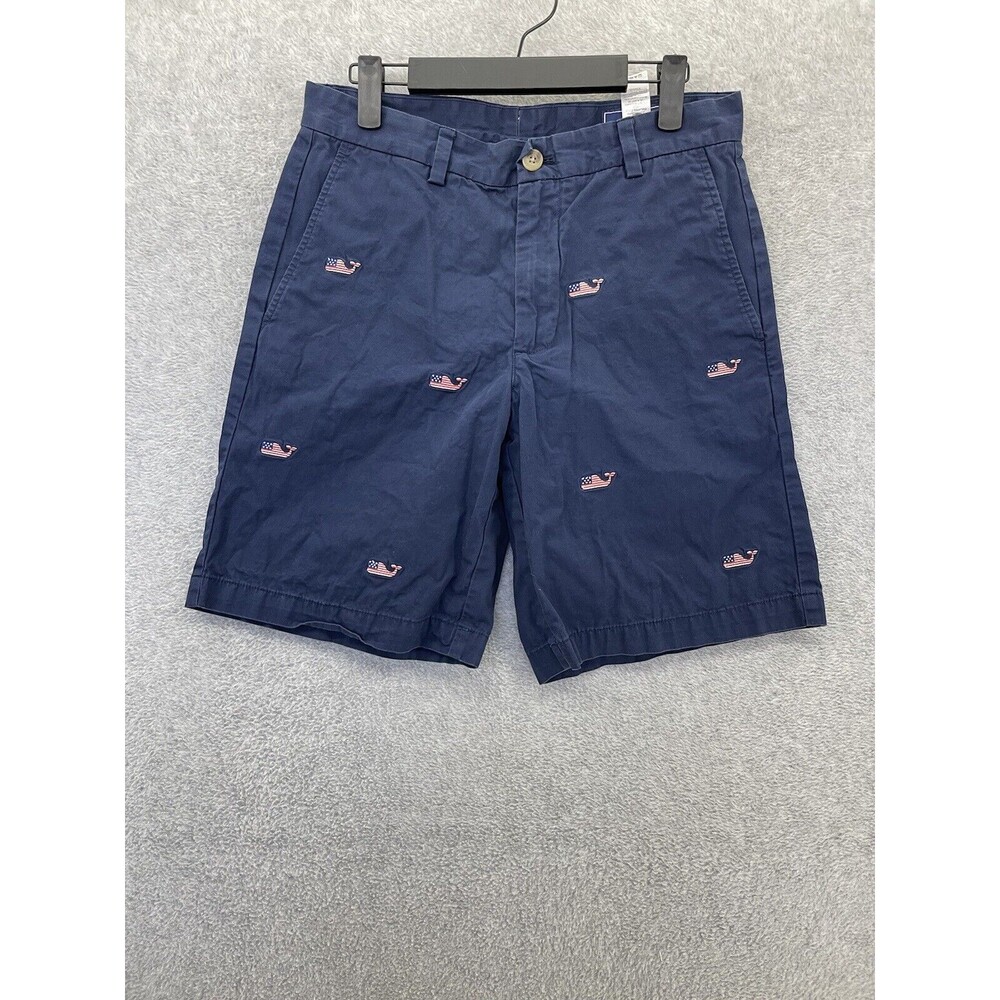 Vineyard Vines Men's Chino Shorts Patriotic Whales Size 30 Cotton Navy Blue